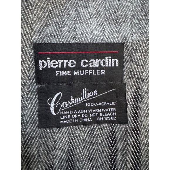 Pierre Cardin Vintage  Fine Muffler Cashmillon Acrylic Scarf W/ Black Fringe Gra - Picture 5 of 10